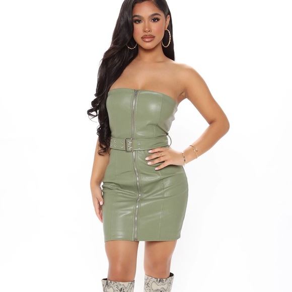 Yara Faux Leather Mini Dress - Sage - Picture 4 of 4